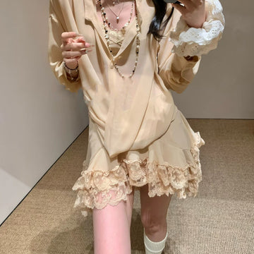 2025 Vintage Chiffon Lace Skirt Suit